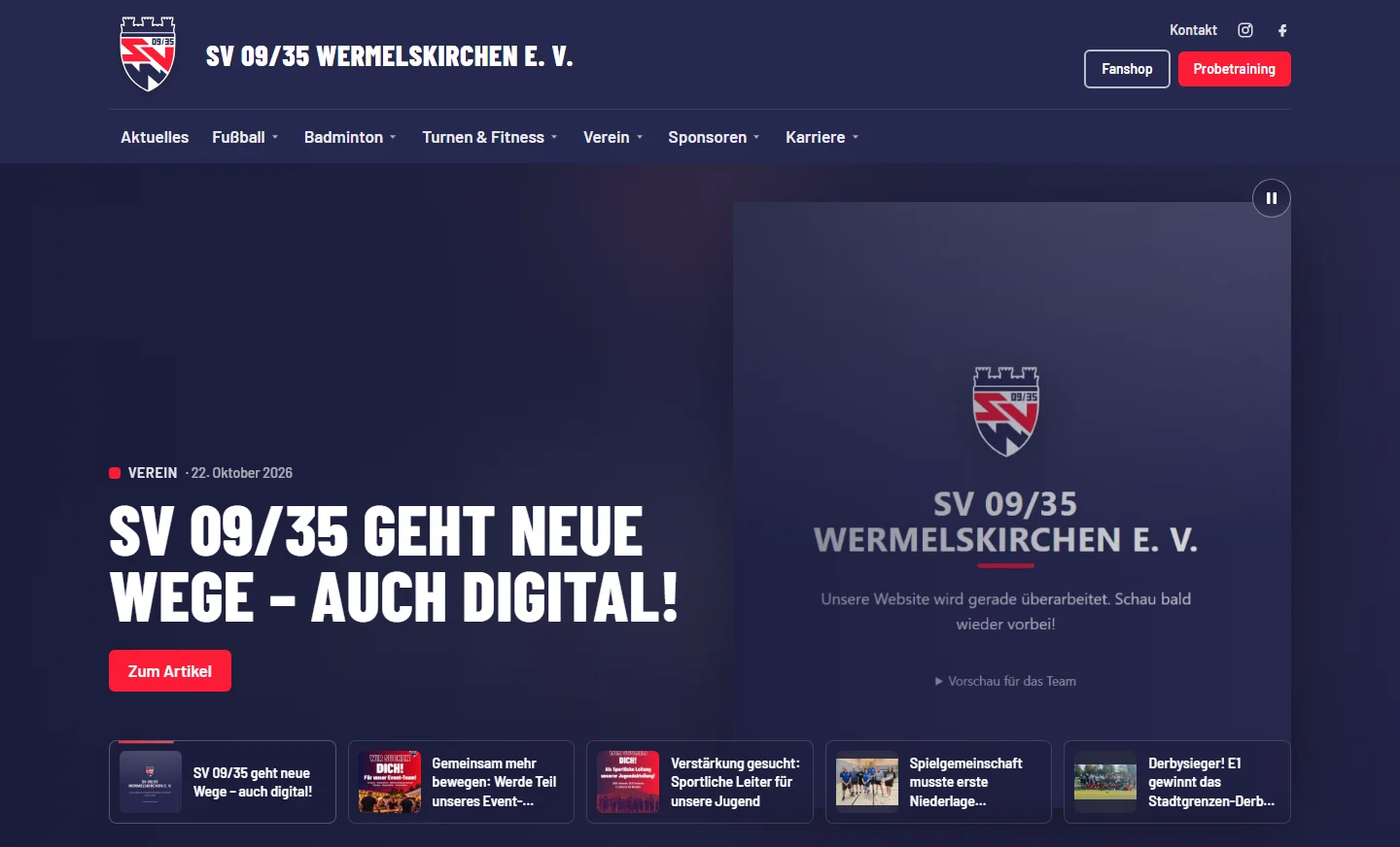 Website SV 09/35 Wermelskirchen e. V.