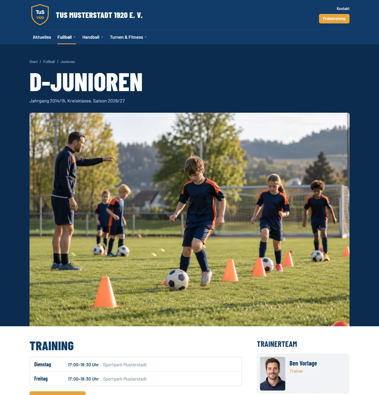 Mannschaft mit Kader und Training